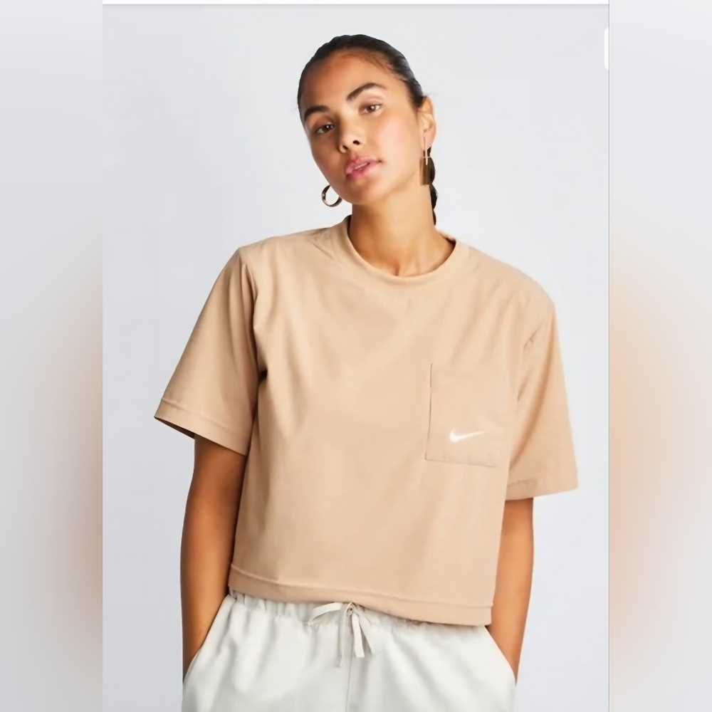 Nike Tan Cropped Workout T-Shirt